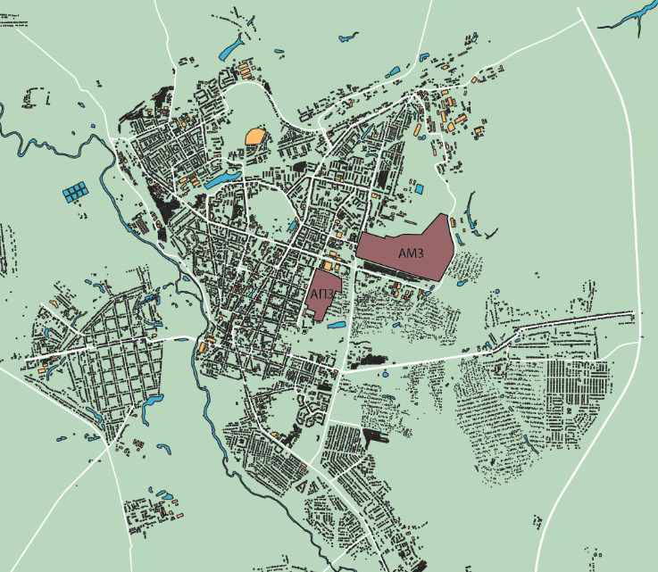 Рисунок 3. Расположение крупнейших предприя-тий г. Арзамаса Figure 3. Location of the largest enterprises in Arzamas