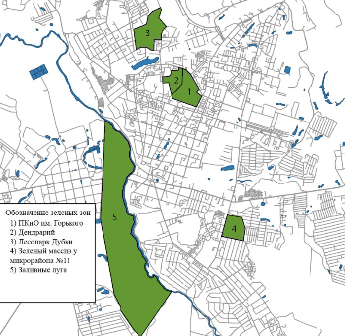 Рисунок 7. Карта озеленения г. Арзамаса [Карта] Figure 7. The map of landscaping in Arzamas [Карта]