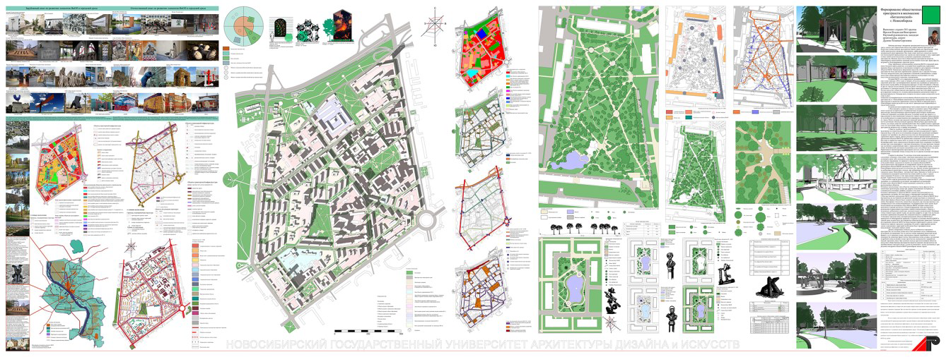 Рисунок 3. Формирование общественных пространств в жилмассиве «Ботанический». НГУАДИ, 2016 г. Фролов В., рук. Березина Е.А. Figure 3. Formation of public spaces in the residential complex «Botanic». NSUADA, 2016 Frolov V., adv. Berezina E.A.