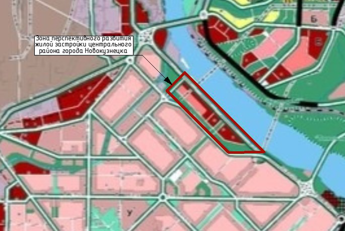 Рисунок 2. Зона перспективного развития жилой застройки центрального района города Новокуз-нецка (ПМА) Figure 2. The zone of prospective residential develop-ment in the central area of Novokuznetsk (PCS)
