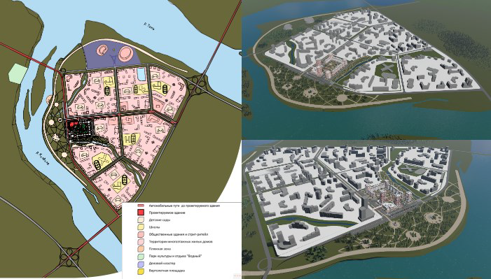 Рисунок 5. Схема функционального зонирования территории района Абагур-Лесной. Объемное про-ектное предложение застройки местности. Разра-ботка автора Е.А. Сердюковой Figure 5. The scheme of functional zoning of the terri-tory of the Abagur-Lesnoy district. A large-scale project proposal for the development of the area. Developed by the author E.A. Serdyukova