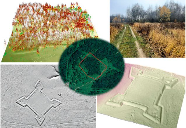 Рисунок 3. Современное состояние и результат ВЛС по определению границ и состояния объекта 1634 возле Смоленска (военный лагерь воеводы Шейна) [] Figure 3. The current state and result of the ALS to de-termine the boundaries and state of object 1634 near Smolensk (military camp of governor Shane)