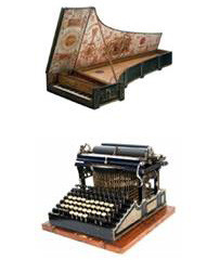 Рис.1 Печатная машинка и ее «прототип» - музыкальный инструмент клавесин