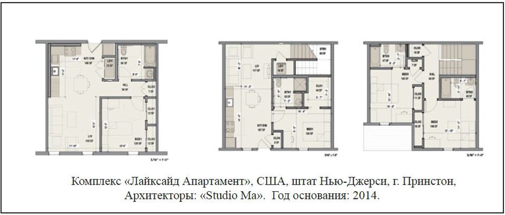 Илл. 7. Примеры планировок одно- и двуспальных апартаментов.